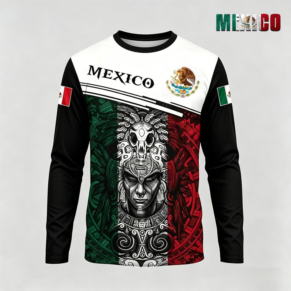 Mens Fashion Mexico - قميص بأكمام طويلة مطبوع بتصميم المكسيك،